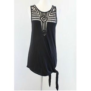 Free People Black Crochet  Side Tie Tunic